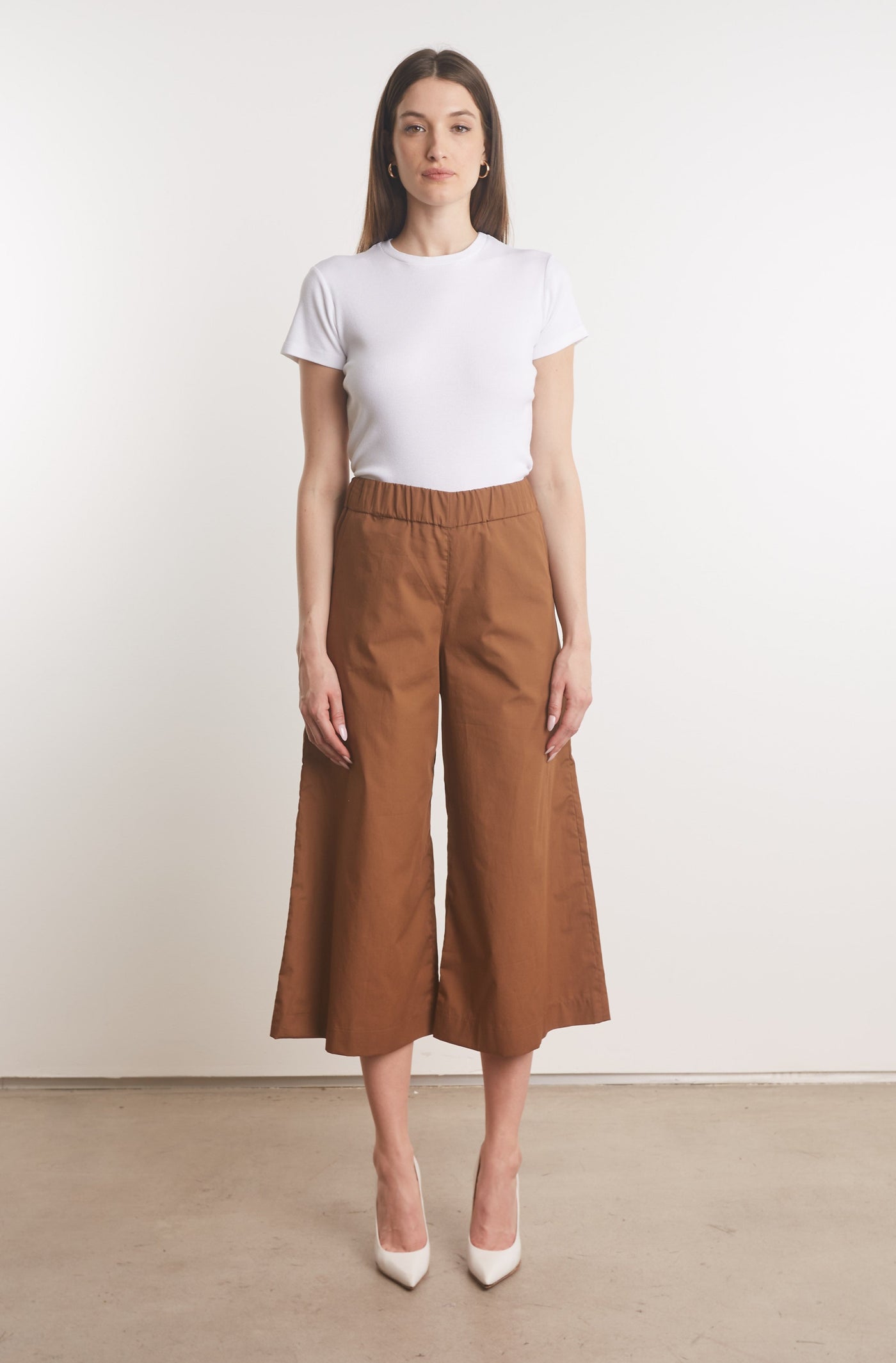 Womens Casual Cotton Culottes Palazzo Trousers Elastic Waist Wide Leg Pants  Work | eBay